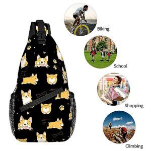 Corgis Crossbody Sling Backpack, Corgi Sling Bag Gifts, Dog Lover Single Shoulder Bag for Boys Girls Adults