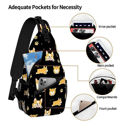 Corgis Crossbody Sling Backpack, Corgi Sling Bag Gifts, Dog Lover Single Shoulder Bag for Boys Girls Adults