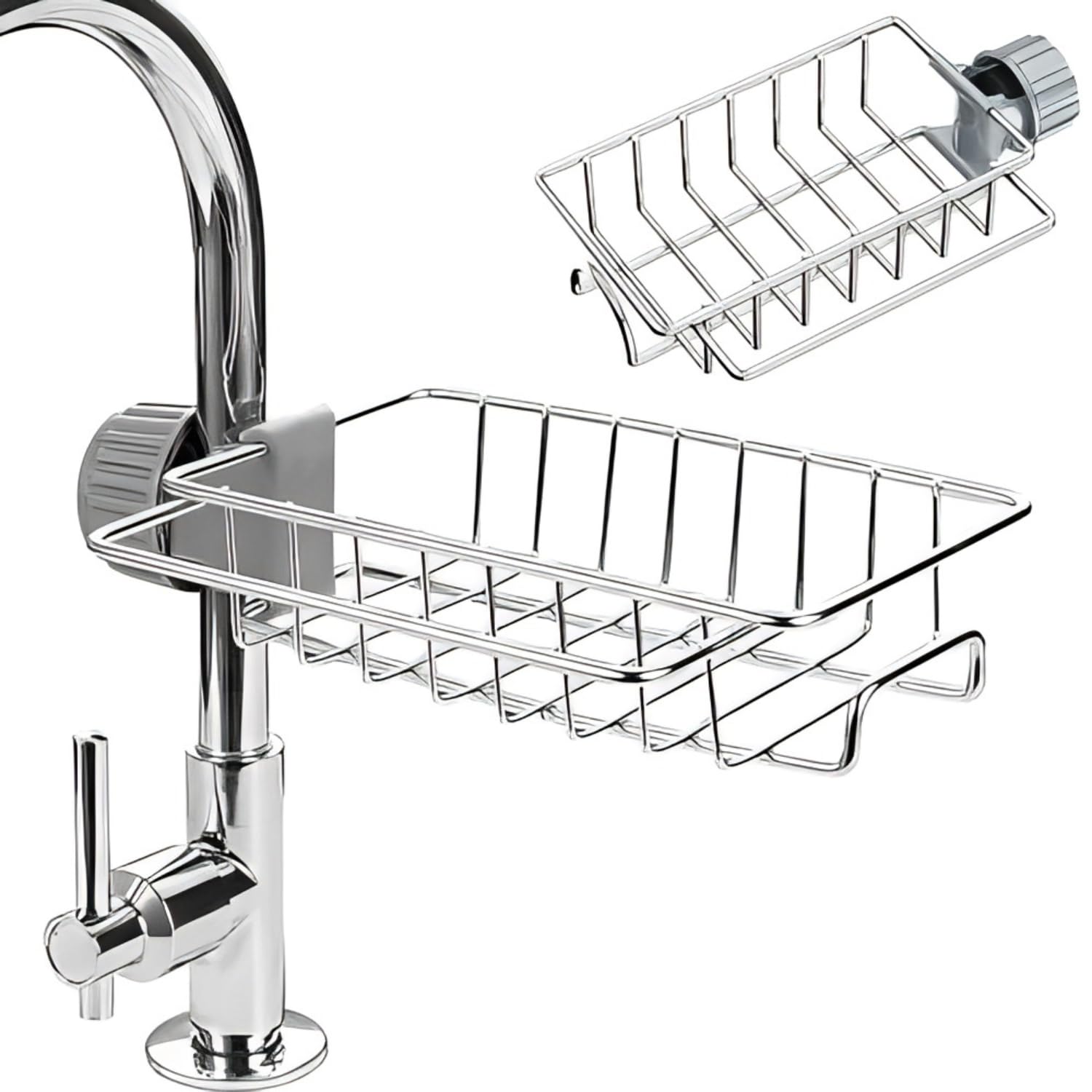 soporte de esponja de Acero inoxidable para fegradero de cocina, soporte de esponja para grifo, estante de drenaje desmontable y Ajustable, Porta esponjas fregadero cocina