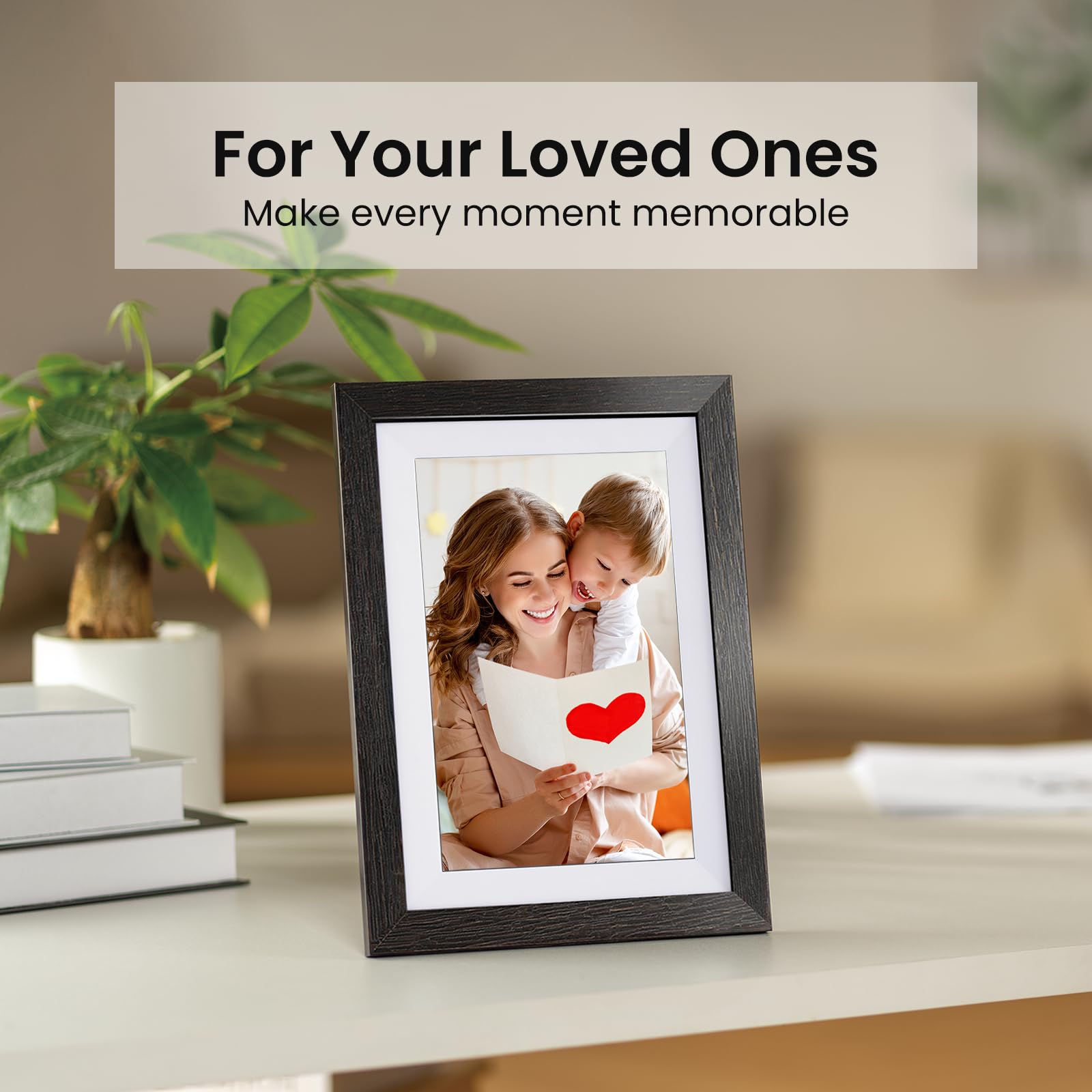 BIHIWOIA 10.1'' Frameo Digital Picture Frame, 32GB WiFi Digital Photo Frame, 1280x800 IPS Touch Screen, Auto-Rotate, Slideshow, Send Photos/Videos via Free App(Black Wood Frame)