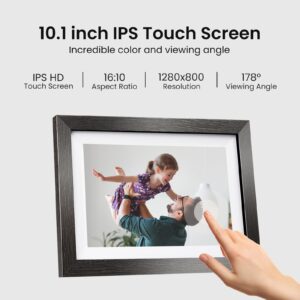 BIHIWOIA 10.1'' Frameo Digital Picture Frame, 32GB WiFi Digital Photo Frame, 1280x800 IPS Touch Screen, Auto-Rotate, Slideshow, Send Photos/Videos via Free App(Black Wood Frame)