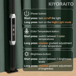 Kiyoraito LED Desk Lamp for Home Office, Modern Gooseneck Desk Light with Clamp, Dimmable Reading Lamp with Remote Control for Dorm, Adjustable Color Temperature & Brightness, 12W, (Black)