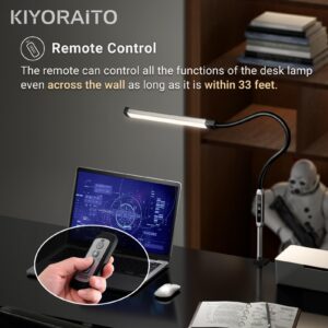 Kiyoraito LED Desk Lamp for Home Office, Modern Gooseneck Desk Light with Clamp, Dimmable Reading Lamp with Remote Control for Dorm, Adjustable Color Temperature & Brightness, 12W, (Black)