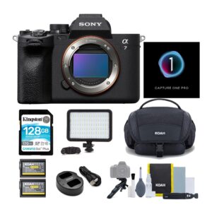 sony alpha a7iv e-mount interchangeable lens mirrorless camera with full frame sensor bundle with led light panel, camera bag, 128 gb memory card and camera accessories (6 items)
