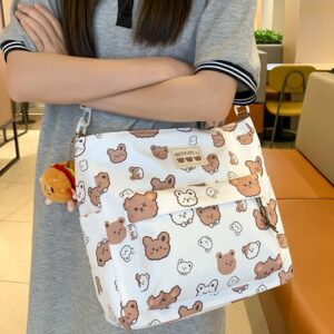Eaokwfp Kawaii Backpack with Cute Accessories, Tote Bag Cartoon Graphic Laptop Backpack, Large Capacity Casual Travel Daypack (Bear Tote Bag)