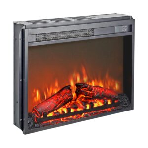 23 Inch Electric Fireplace Insert, Ultra Thin Heater with Log Set & Realistic Flame, Remote Control with Timer, Overheating Protection, BOJATU