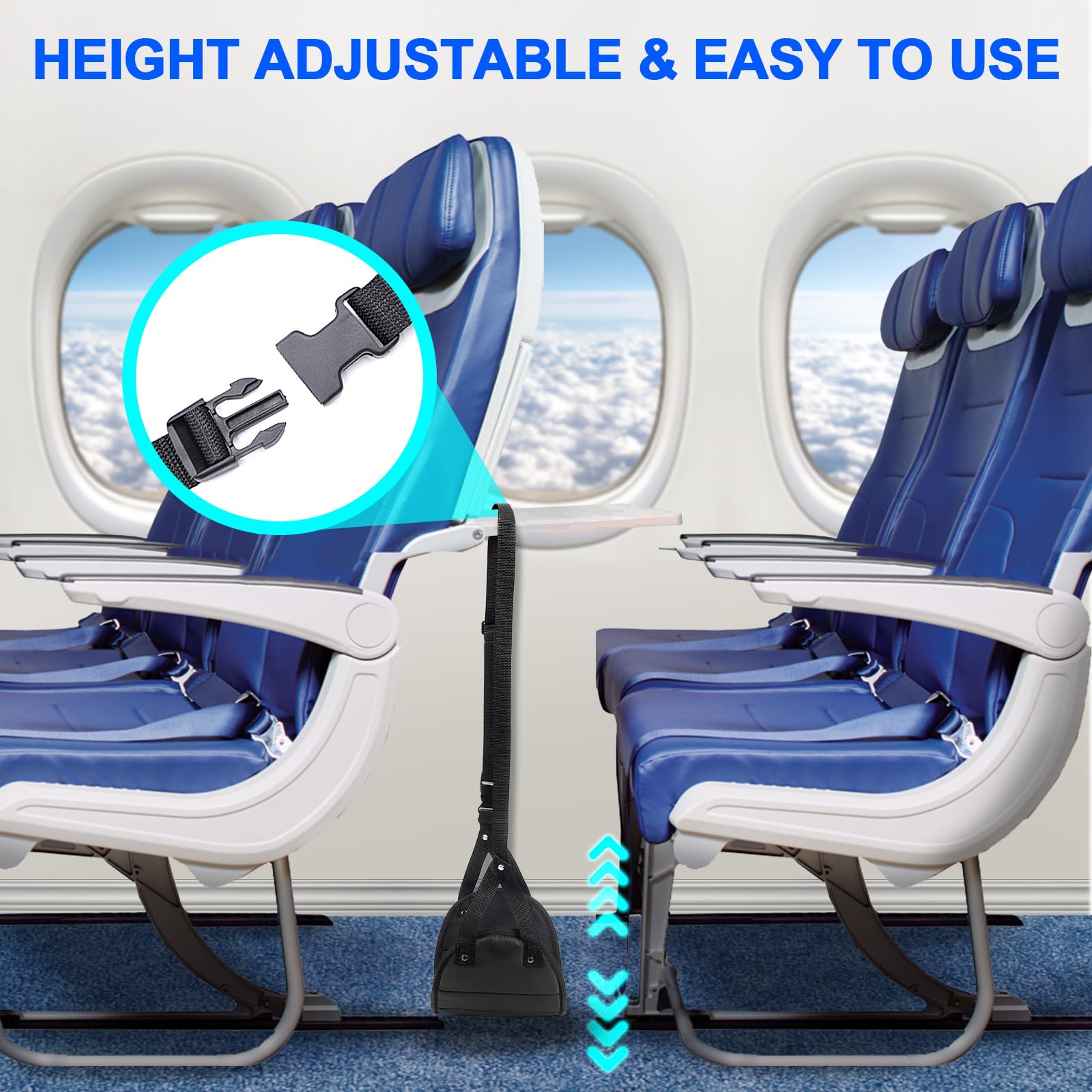 Airplane Footrest for Your Comfortable Travel（Relax Your feet).Foot Hammock for Airplanes, Buses, Trains, Offices Adjustable.Travel Essential Accessories. (Black)