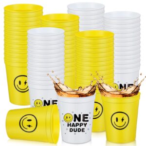norme 24 pcs one happy dude 16 oz plastic cups reusable drink tumblers smile face birthday cups for kids first birthday party baby shower favors