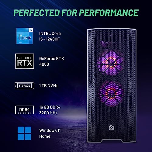 Skytech Blaze Gaming PC Desktop – Intel Core i5 12400F 2.5 GHz, NVIDIA RTX 4060, 1TB NVME SSD, 16GB DDR4 RAM 3200, 650W Gold PSU, 11AC Wi-Fi, Windows 11 Home 64-bit