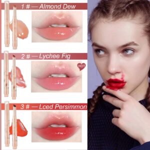 3Pcs Jelly Lipstick, Tinted Lip Gloss Heart Shape Lip Balm, jelly lipstick Moisturizing Lip Glaze, Long Lasting Nourishing Lip Glow Balm,Non-sticky,Vivid Color Glossy cute lip gloss,Lipstick for Girls and Women(1#+2#+3#)