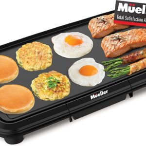 Mueller HealthyBites Electric Griddle Nonstick, 20 Inch Eco Pancake Griddle Grill Teflon-free, 10 Eggs at Once, Cool-Touch Handles & Slide-Out Drip Tray, for Breakfast Pancakes, Burgers, Eggs