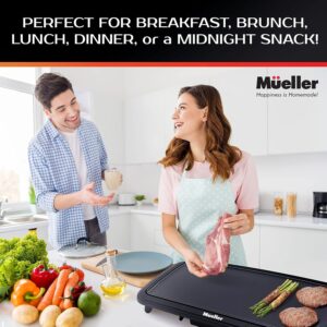 Mueller HealthyBites Electric Griddle Nonstick, 20 Inch Eco Pancake Griddle Grill Teflon-free, 10 Eggs at Once, Cool-Touch Handles & Slide-Out Drip Tray, for Breakfast Pancakes, Burgers, Eggs