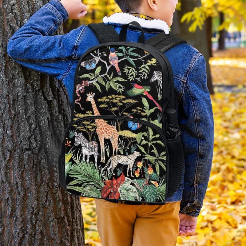 Rivatimrio 17" African Jungle Animals Backpack Teens Boys Girls Middle High Kawaii Giraffe Zebra Leopard School Bag Splashproof Lightweight Bird Monstera Leaves Bookbag