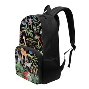 Rivatimrio 17" African Jungle Animals Backpack Teens Boys Girls Middle High Kawaii Giraffe Zebra Leopard School Bag Splashproof Lightweight Bird Monstera Leaves Bookbag