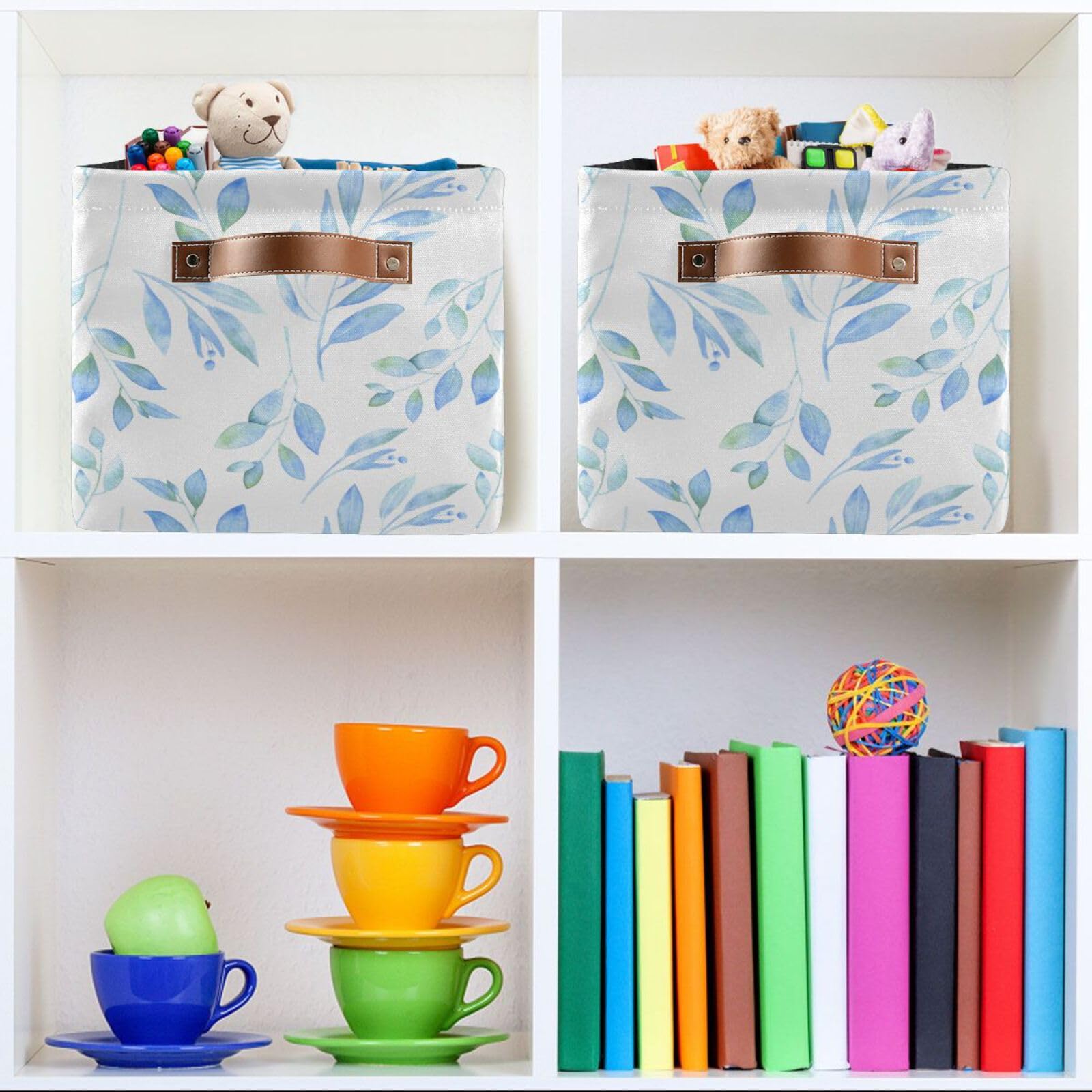 SDMKA Fabric Storage Baskets Blue Branch Foldable Baskets Large Storage Bins for Organizing Shelves Closet Home, Decorate Your Rooms