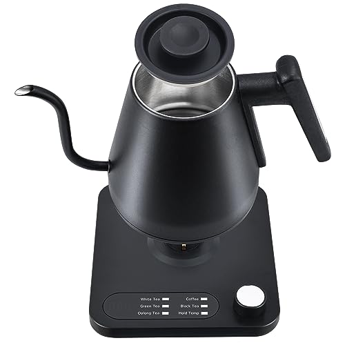 Tisanio Electric Gooseneck Kettle with LCD Display Temperature Control, Pour Over Coffee Kettle & Tea Kettle, Auto Shut-off, 100% Stainlee Steel, 1200 Watt Quick Heating, 0.8L, Black