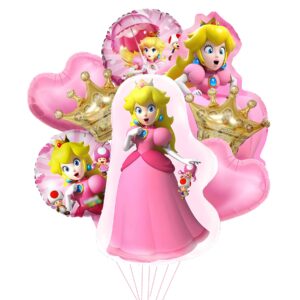 cartoon birthday party balloons kawaii theme party supplies for kids party favors decorations foil balloons set (princes-peach)