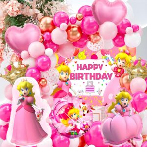 Cartoon Birthday Party Balloons Kawaii Theme Party Supplies for Kids Party Favors Decorations Foil Balloons Set (Princes-Peach)