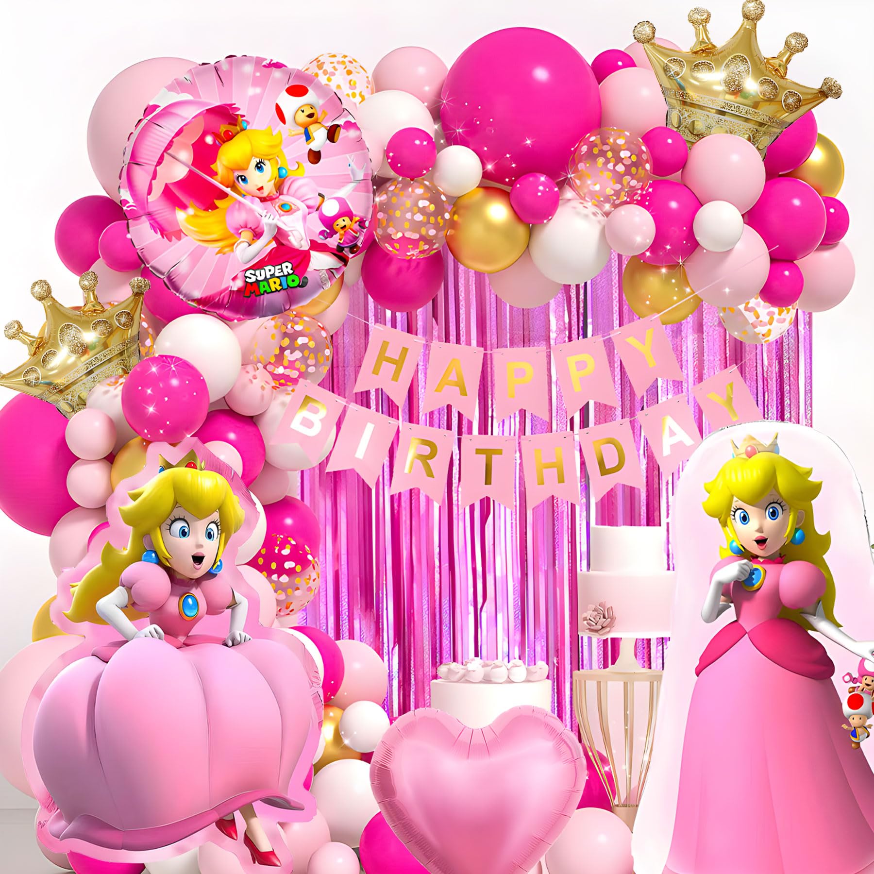 Cartoon Birthday Party Balloons Kawaii Theme Party Supplies for Kids Party Favors Decorations Foil Balloons Set (Princes-Peach)