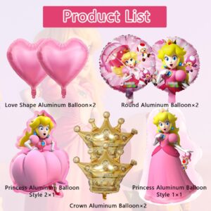 Cartoon Birthday Party Balloons Kawaii Theme Party Supplies for Kids Party Favors Decorations Foil Balloons Set (Princes-Peach)