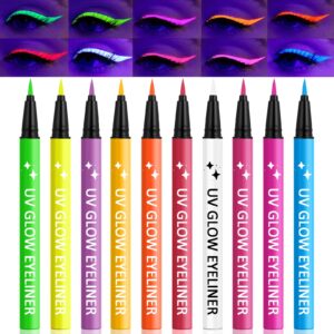 erinde 10 colors uv neon glow liquid eyeliner set, matte colored eye liner pen, waterproof smudge proof, high pigmented colorful graphic liners for rave party halloween neon face body paint makeup
