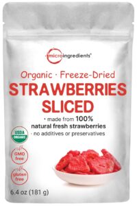 micro ingredients organic strawberries sliced, 6.4oz | 100% natural fruit | freeze dried strawberry source | no sugar & additives | healthy snack & topping for beverages or recipes | non-gmo, vegan