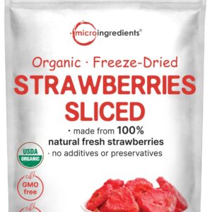 Micro Ingredients Organic Strawberries Sliced, 6.4oz | 100% Natural Fruit | Freeze Dried Strawberry Source | No Sugar & Additives | Healthy Snack & Topping for Beverages or Recipes | Non-GMO, Vegan