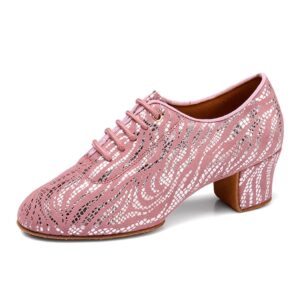 vcixxvce women latin dance shoes ballroom pink lace-up practice suede sole social dance modern salsa 1.4inch dancing shoes,7 us