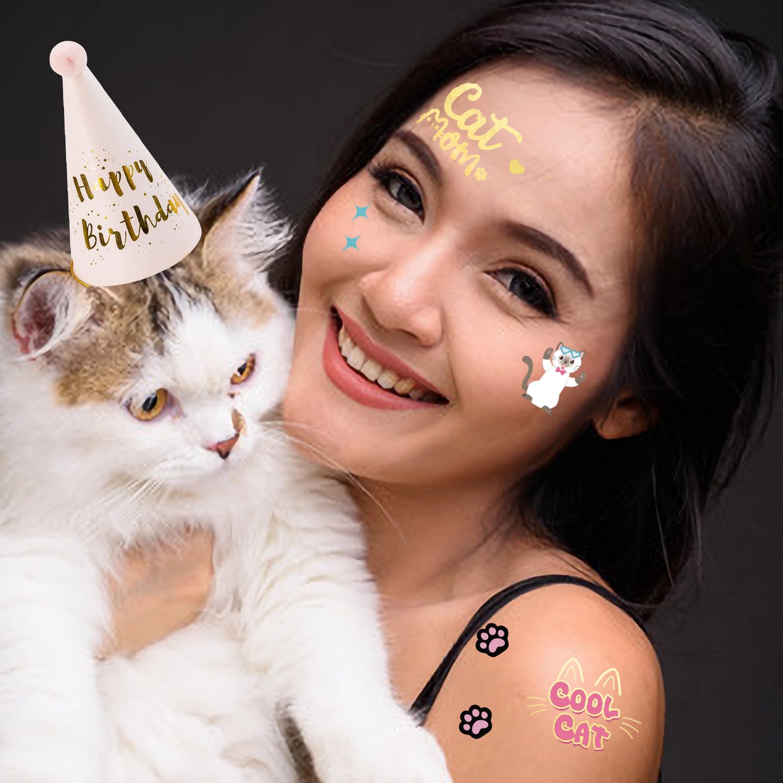 Konsait 50pcs Cat Glitter Temporary Tattoos for Kids Tattoos Temporary for Cat Birthday Party-Waterproof Fake Tattoos for Birthday Party Goodie Bags Stuffers Party Fillers