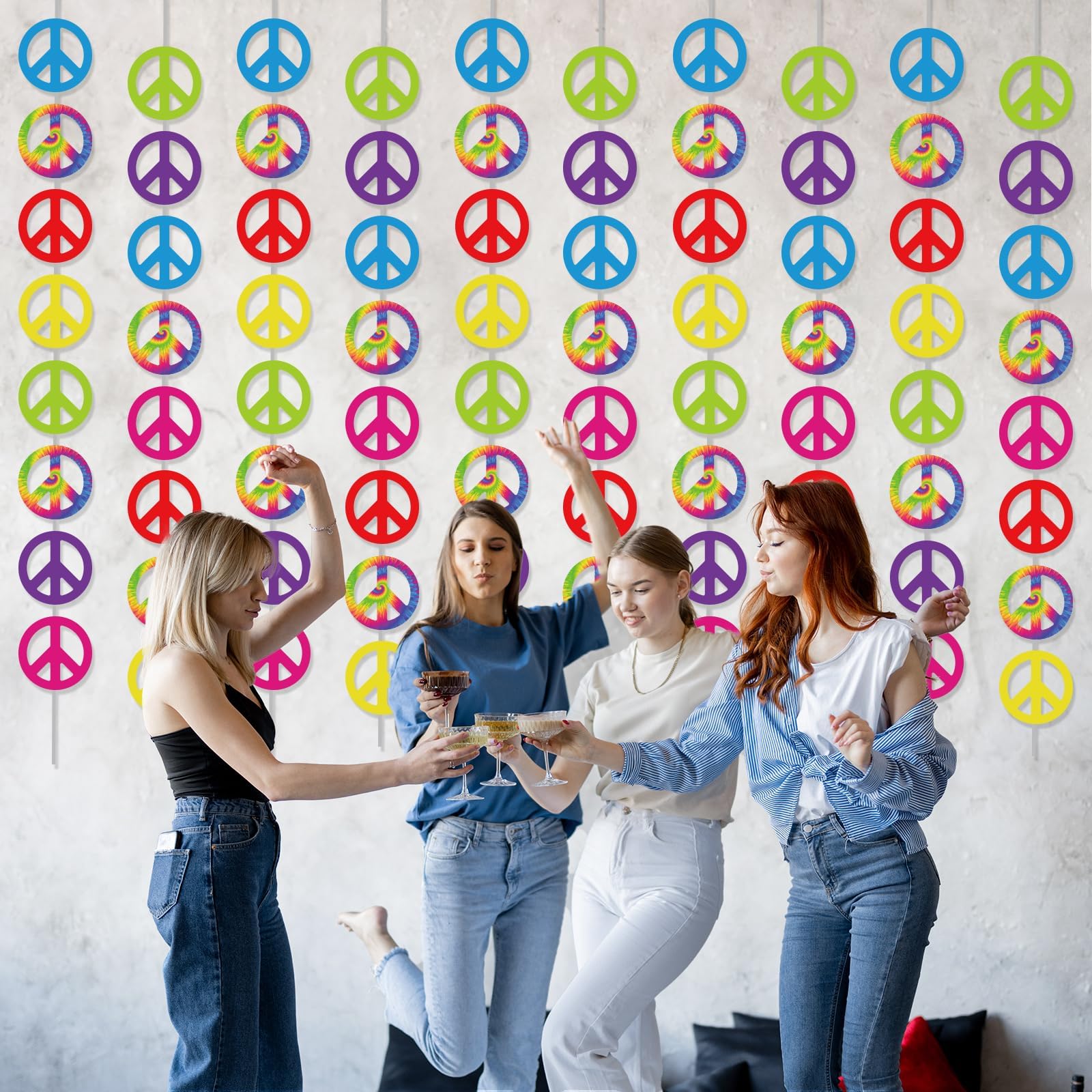 12 Pack 60's Hippie Theme Party Banners Decorations 60's Groovy Party Hanging Swirl Retro Peace Sign Paper Cutouts for 60's Hippie Theme Groovy Party Birthday Retro Party Carnival Decor Supplies