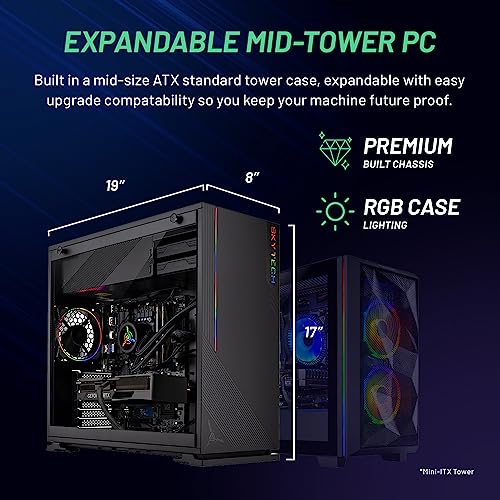 Skytech Azure Gaming PC, Ryzen 7 5700X 3.4 GHz (4.6GHz Turbo Boost), NVIDIA RTX 4060 8GB GDDR6X, 1TB NVME, 16GB DDR4 RAM 3200, 650W Gold PSU, Wi-Fi, Win 11 Home