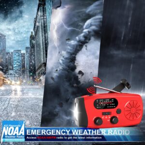 Emergency Hand Crank Radio with 4000mAh Power Bank Phone Charger, USB Charged & Solar Power, AM/FM NOAA Portable Weather Radio with SOS Alarm & LED Flashlight for Emergency, Camping