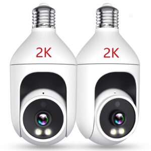 upultra 2k light bulb security camera, wireless wifi camera set of 2, dome lightbulb nanny cam – indoor outdoor surveillance camera with audio, motion detection, night vision, hd video, pan & tilt