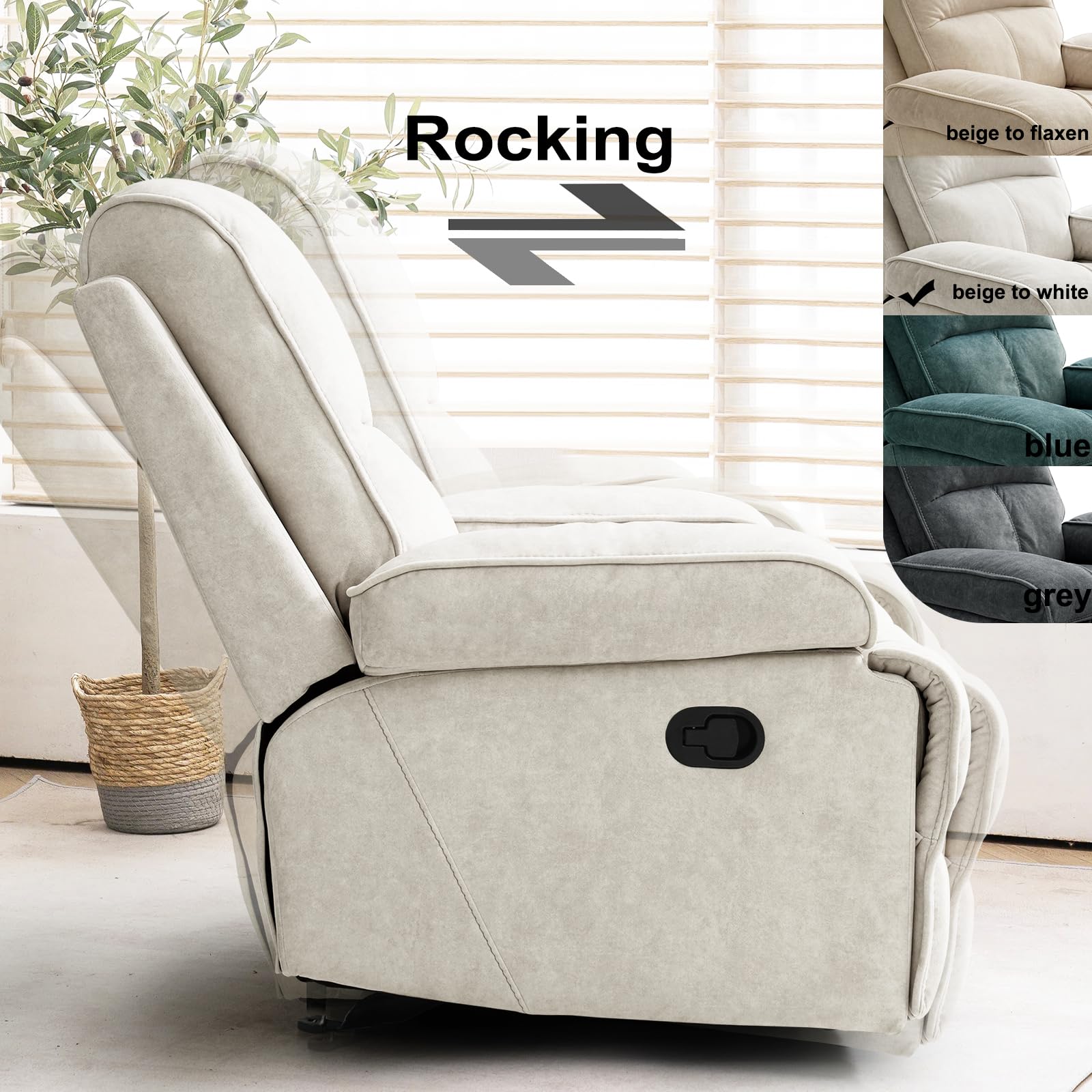 Harkawon Recliner Chair Glider Rocking Recliner Fabric Chair, Comfy Upholstered Glider Rocker for Nursery, Modern Armchair with Tall Back for Living Room, Bedroom