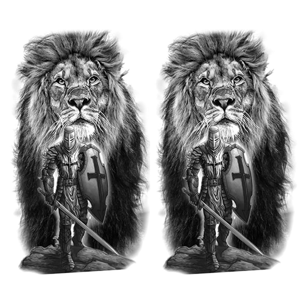 Oottati 2 Sheets Waterproof Arm Temporary Tattoo Stickers the Crusades Knight Soldier Warrior Cross Lion