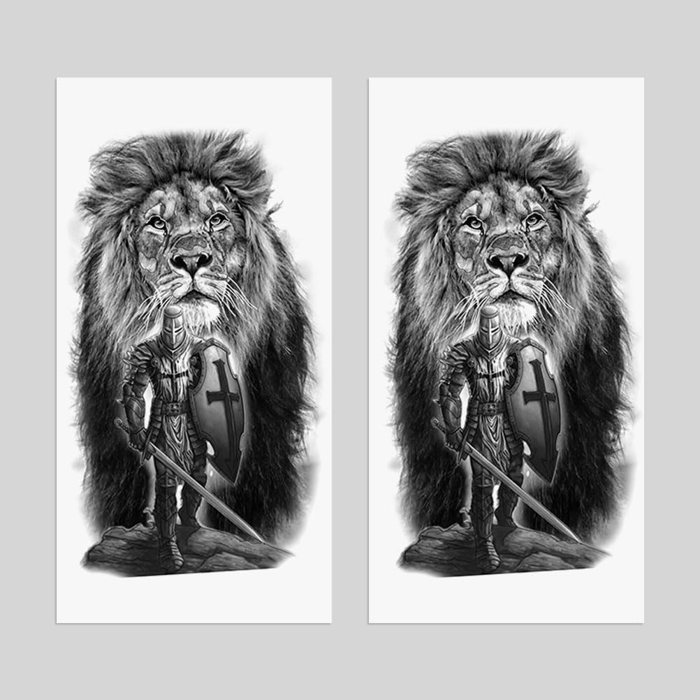 Oottati 2 Sheets Waterproof Arm Temporary Tattoo Stickers the Crusades Knight Soldier Warrior Cross Lion