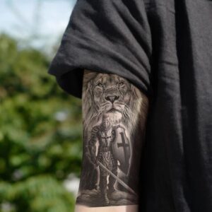 Oottati 2 Sheets Waterproof Arm Temporary Tattoo Stickers the Crusades Knight Soldier Warrior Cross Lion