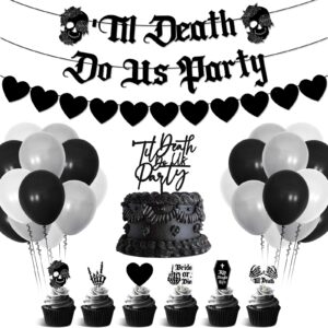 kitticcino til death do us party party decorations gothic party banner acrylic cake topper black white balloons black heart garland for bride or die bachelorette halloween wedding supplies