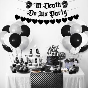 Kitticcino Til Death Do Us Party Party Decorations Gothic Party Banner Acrylic Cake Topper Black White Balloons Black Heart Garland for Bride or Die Bachelorette Halloween Wedding Supplies