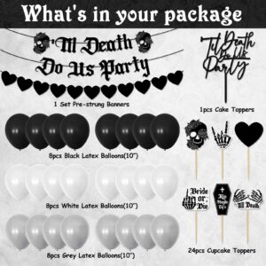 Kitticcino Til Death Do Us Party Party Decorations Gothic Party Banner Acrylic Cake Topper Black White Balloons Black Heart Garland for Bride or Die Bachelorette Halloween Wedding Supplies