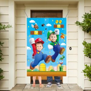 Super Bros Party Decoration Super Bros Photo Door Banner Large Fabric Face Photography Banner Background for Super Bros Theme Party Favor Supplies