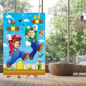 Super Bros Party Decoration Super Bros Photo Door Banner Large Fabric Face Photography Banner Background for Super Bros Theme Party Favor Supplies