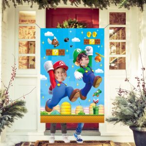 Super Bros Party Decoration Super Bros Photo Door Banner Large Fabric Face Photography Banner Background for Super Bros Theme Party Favor Supplies