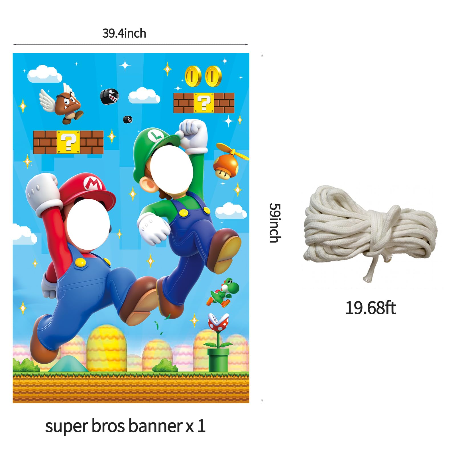 Super Bros Party Decoration Super Bros Photo Door Banner Large Fabric Face Photography Banner Background for Super Bros Theme Party Favor Supplies