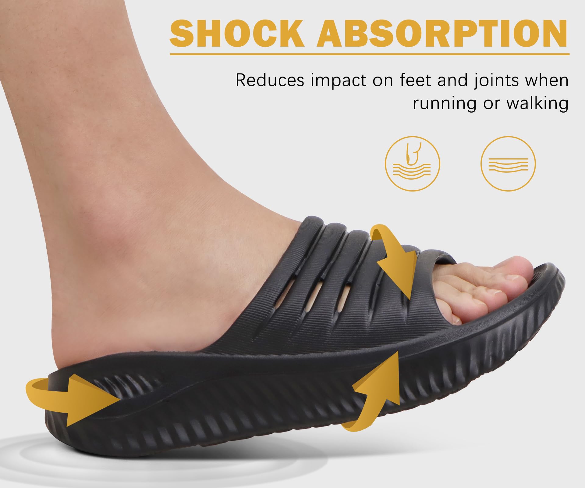 KuaiLu Womens Recovery Sandals Comfortable Plantar Fasciitis Arch Support Ladies Orthopedic Running Sport Slides Open Toe Slip On Thick Athletic Cushion Slippers Summer Pool Beach Sandles Black 10