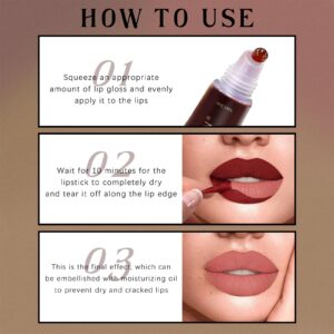 HOSAILY 3 Colors Peel Off Lip Stain Lip Tint, Tattoo Magic Color Matte Nude Natural Lip Gloss, Waterproof Long Lasting Nonstick Cup Liquid Lipstick Makeup Set for Women and Girls (Set A)