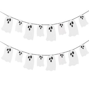 halloween ghost banner, white halloween party banner for haunted house fireplace doorways indoor outdoor halloween party decorations supplies (2 pack)