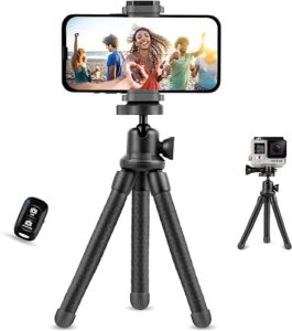 eicaus portable and flexible phone tripod stand for cellphones, compact mini tripod with remote for video recording, vlogging and travel photography(rubber)