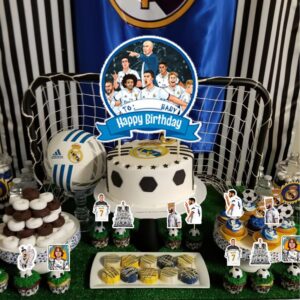 Real Madrid CF Party Decorations,Soccer Birthday Party Supplies Includes Banner - Cake Topper - 12 Cupcake Toppers - 18 Balloons