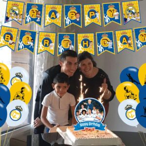 Real Madrid CF Party Decorations,Soccer Birthday Party Supplies Includes Banner - Cake Topper - 12 Cupcake Toppers - 18 Balloons